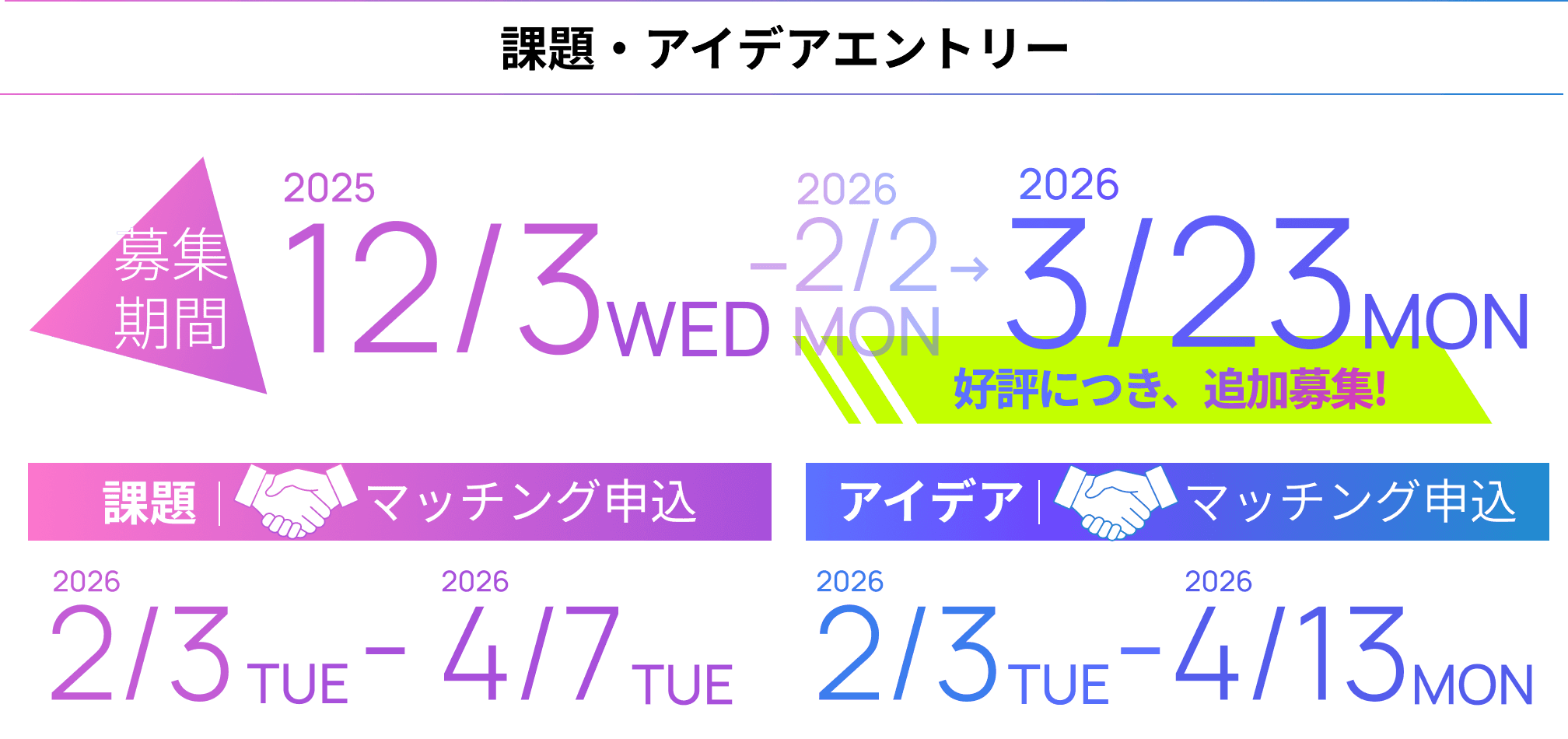 募集期間 2025/12/3 〜 2026/2/2 マッチング申込受付2月初旬開始予定
