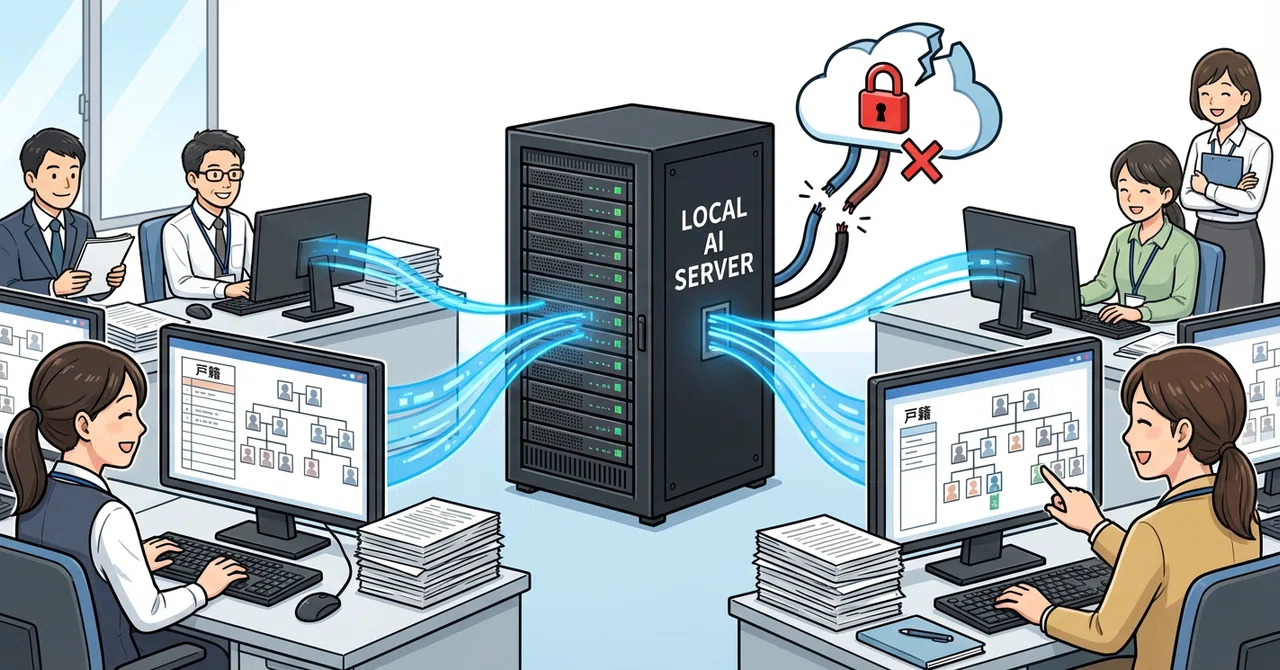 クラウドAIの利用に制約のある自治体の壁を「ローカルLLM」で突破。複雑な相続調査業務の完全自動化